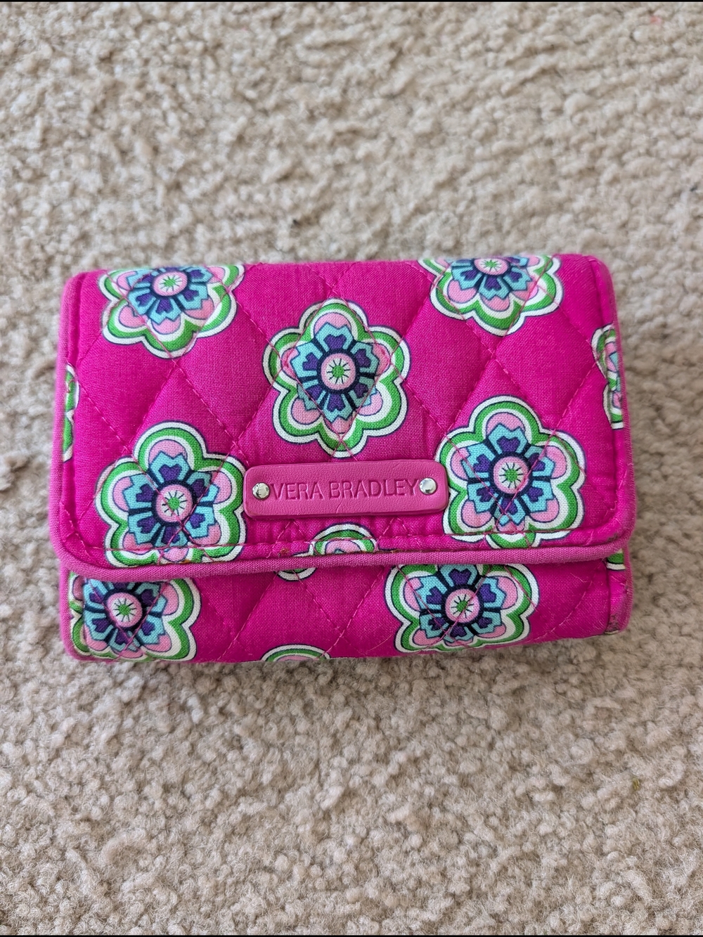 Vera Bradley Pink Retired Swirls Quilted Floral Trifold Wallet
